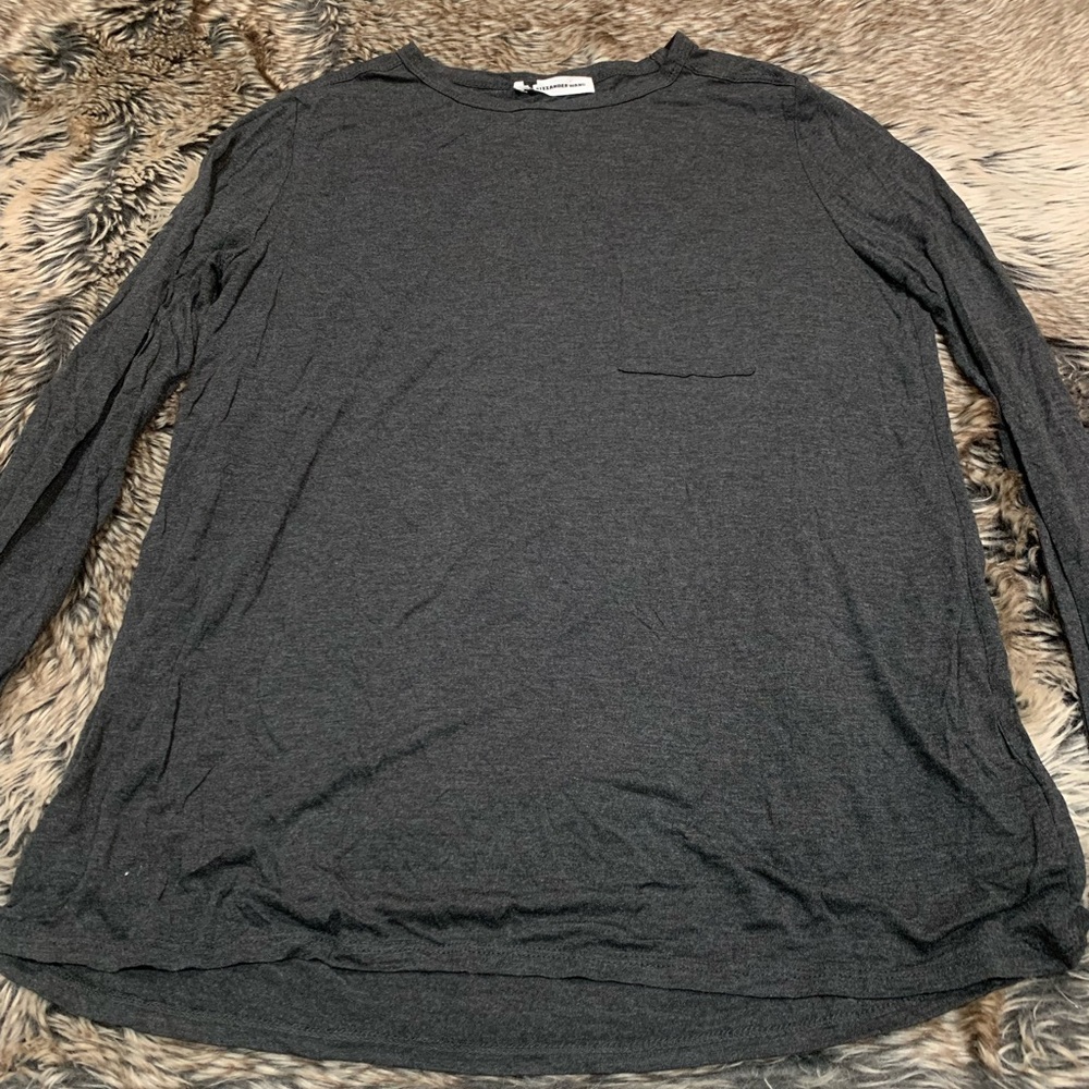 T by Alexander Wang Women's black pepper Classic Long Sleeve Tee with Pocket.